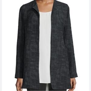 Eileen Fisher Black Crosshatch Open Front Cardigan Jacket Women’s Size Medium
